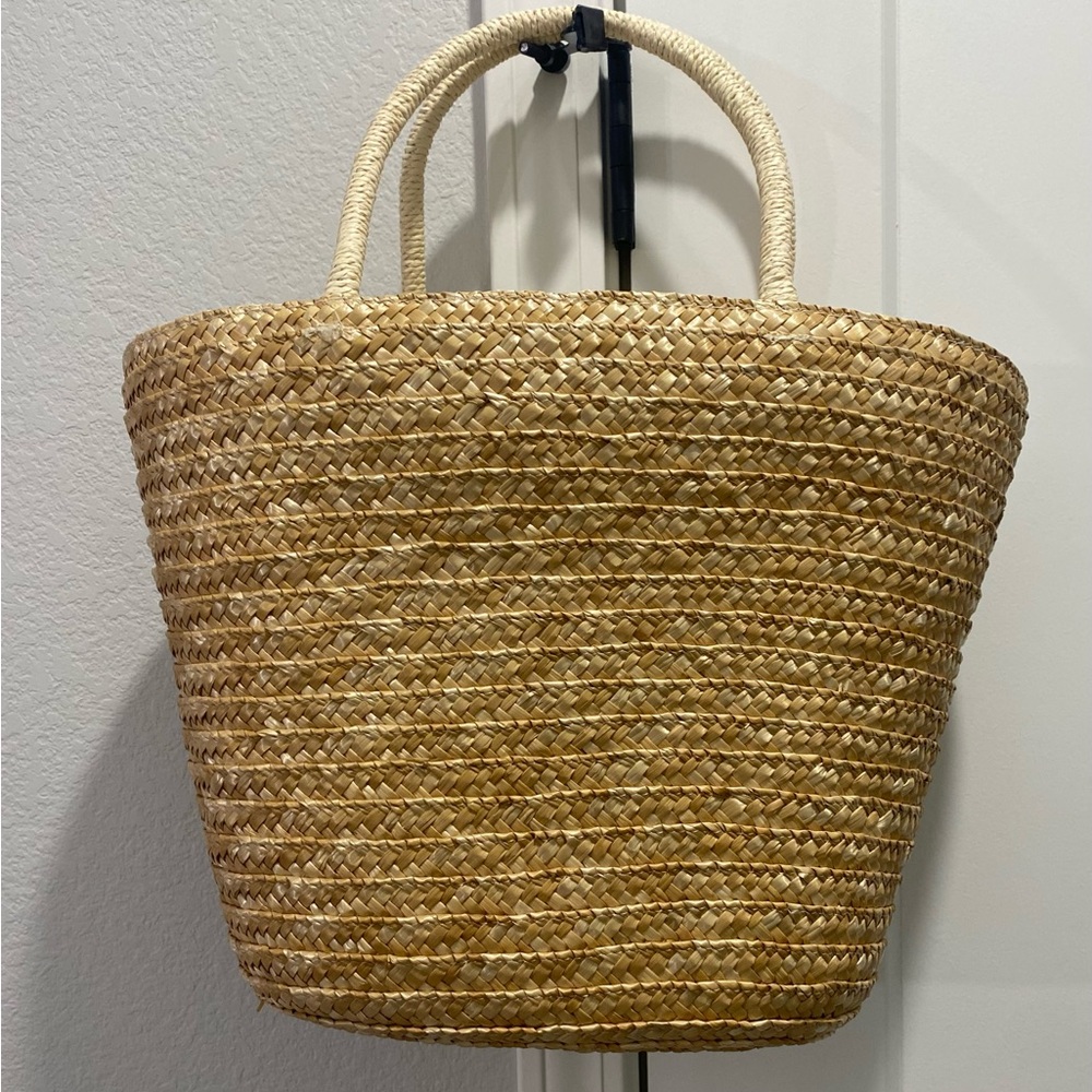 Urban n Daizy Woven Embroidered Lined Tan Straw Lemon Tote Bag Purse Carryall - Picture 7 of 7